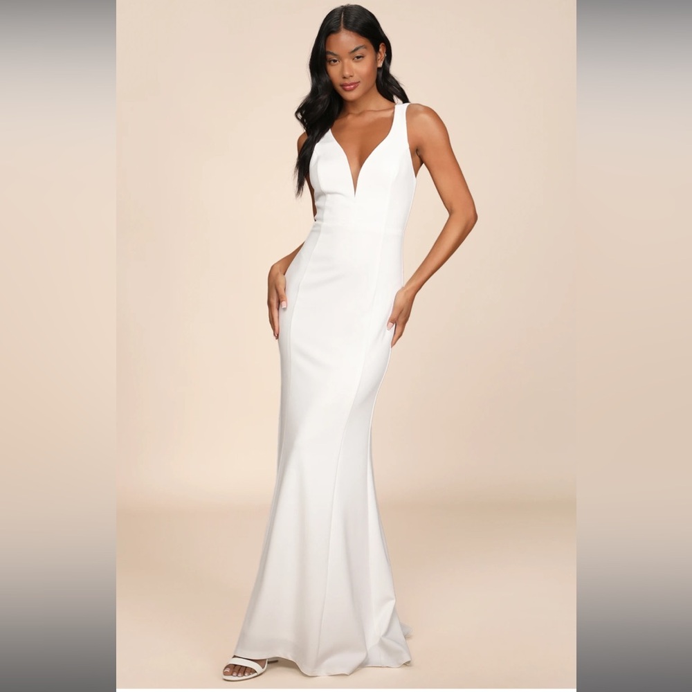 Lulu’s Forever Crush White Mermaid Maxi Dress